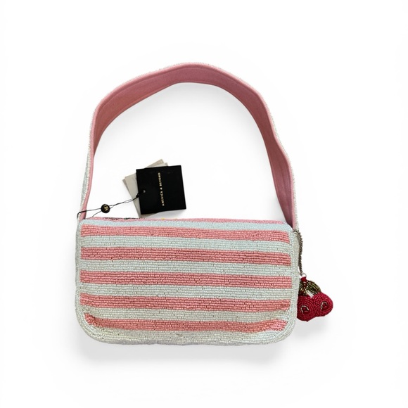 America & Beyond Pink Beaded Shoulder Bag with Yellow Lemon Motif. With Charm. - Picture 2 of 2